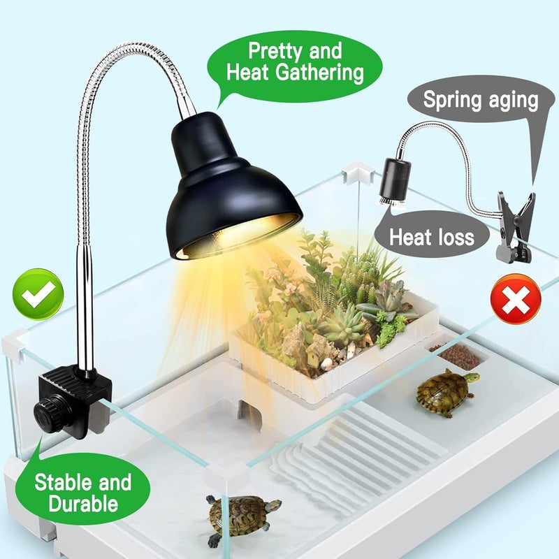 PewinGo Reptile Heat Lamp, Lamp for Aquarium Turtle Tank with 25w+50w Basking Spot Light Bulbs and 360° Swivel Clamp for Turtle, Snake, Lizard, Cockatoo, Chameleon Etc, Yellow - Image 2